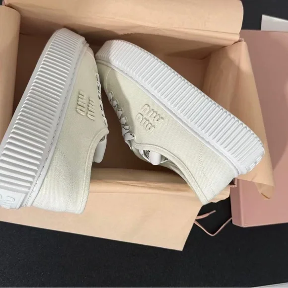 Miu Miu Canvas Platform Sneakers - White - Picture 4 of 4